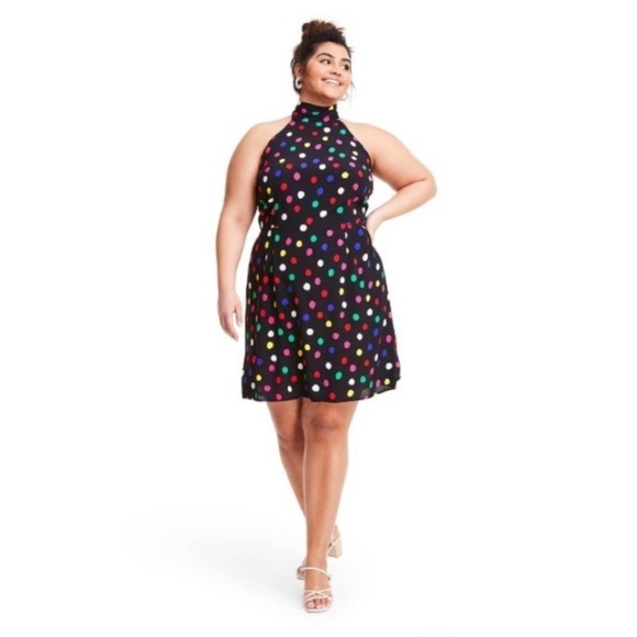 Polka Dot Sleeveless Halter Dress RIXO Target Blk Q. - Picture 4 of 7
